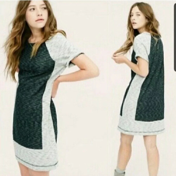 Lou & Grey Illusion Color Block Gray Shift Dress - Picture 1 of 6